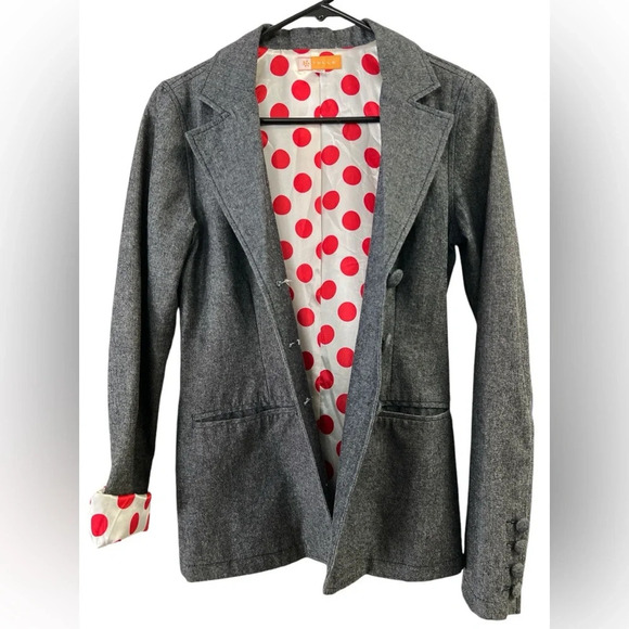 Tulle red polkadot grey blazer jacket - Picture 6 of 6